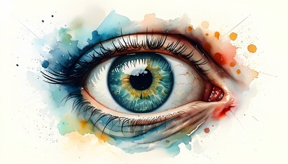 Several human eyeballs painted in watercolor on a white background.