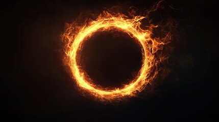 A glowing fire ring, burning intensely against a dark background, creating a fiery, dynamic visual.