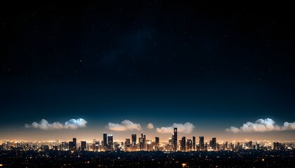 City skyline at night with lights polluting the sky, illustrating the impact of light pollution on the environment