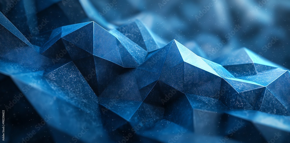 Poster abstract blue geometric shapes with a blurred background and depth of field.
