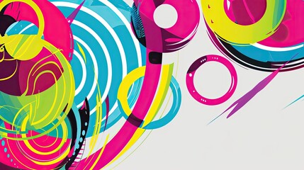 Obraz premium Vibrant design with circles and flowing lines in turquoise fuchsia and lime colors