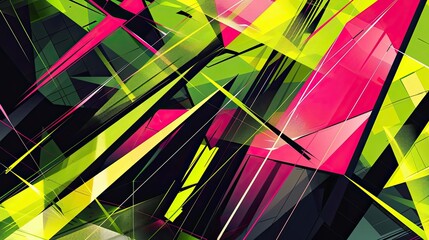 Fototapeta premium Dynamic wallpaper with intersecting lines and sharp angles in neon green pink and black