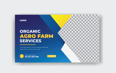 Organic and agriculture service YouTube thumbnail design template, modern garden, 
social media cover and yellow color shapes