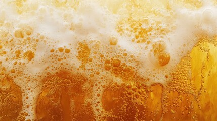 A vibrant texture of golden beer with a thick foam head, highlighting the freshness and carbonation.