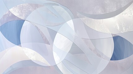Fluid geometric design with overlapping circles and wavy lines in icy blue and silver