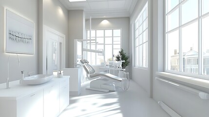 Sleek and Modern Dental Office Interior Design with Advanced Equipment and Bright Lighting