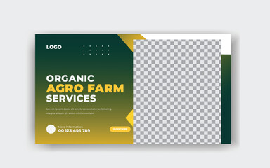 Organic and agriculture service YouTube thumbnail design template, modern garden, 
social media cover and yellow color shapes
