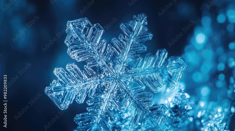 Poster close-up of a delicate snowflake, showcasing intricate patterns and beautiful details against a fros
