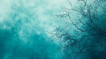 Abstract Silhouette of Branches Against a Dreamy Blue Backdrop with Dendritic Patterns