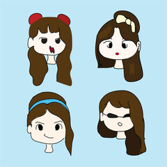 character illustrations of various female faces and expressions