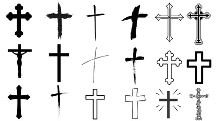 Big collection of Christian crosses isolated on white background
