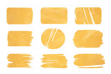 Golden glitter dust Painted round, circle, rectanglar, long and diagonal strokes on white background