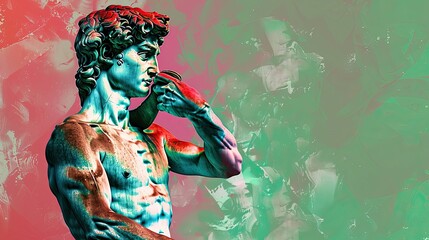 Fototapeta premium Fictional David statue in Florence bathed in Italian colors under bright lights