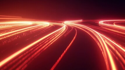 Obraz premium Abstract red lines depict the speed of the road in red. Red light trails on a dark background, with a high speed and fast motion blur effect.