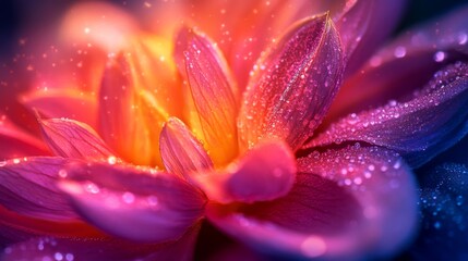 Fototapeta premium A Close-Up of a Delicate Pink Flower Petals with Dewdrops and Sparkling Lights