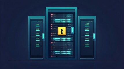 Fototapeta premium Data Center Server Security with Keyhole Illustration