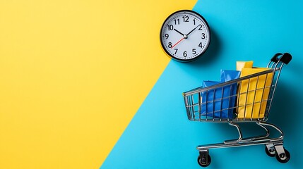 A countdown clock on a vibrant background showing a flash sale timer with bold numbers, emphasizing urgency. Displayed alongside are popular products with old and new prices clearly highlighted.