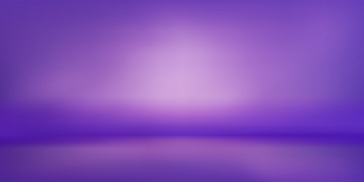 Empty purple solid studio gradient bg with spotlight in the center. Bright violet wall and floor. Interior mockup for product display. Simple stage background. Vector illustration