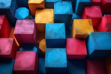 Vibrant mosaic of geometric shapes symbolizing creative and logical thinking from above