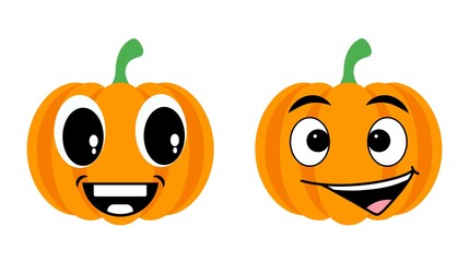 Pumpkin head set. Cute and happy halloween pumpkin monster set. Holidays cartoon character in flat style collection. Halloween pumpkins concept
