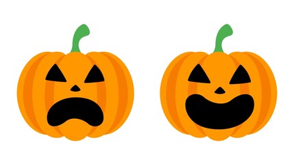 Pumpkin head set. Happy and sad halloween pumpkin monster set. Holidays cartoon character in flat style collection. Halloween pumpkins concept
