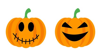 Pumpkin head set. Cute and scary halloween pumpkin monster set. Holidays cartoon character in flat style collection. Halloween pumpkins concept
