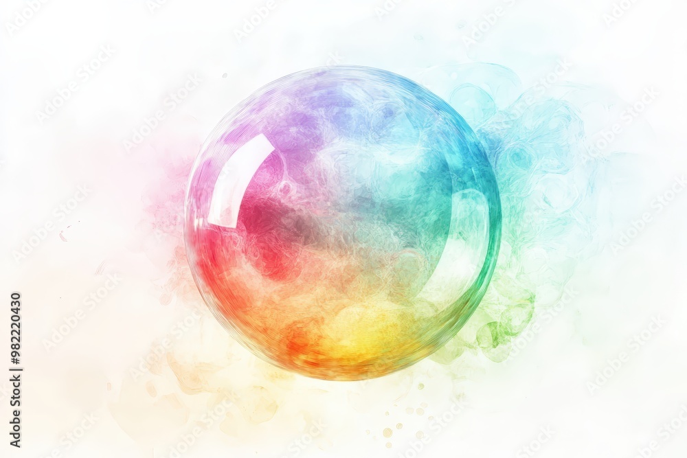 Fototapete Rainbow gradient bubbles floating on a vibrant abstract background with light reflections and bokeh effect - Generative ai. Beautiful simple AI generated image