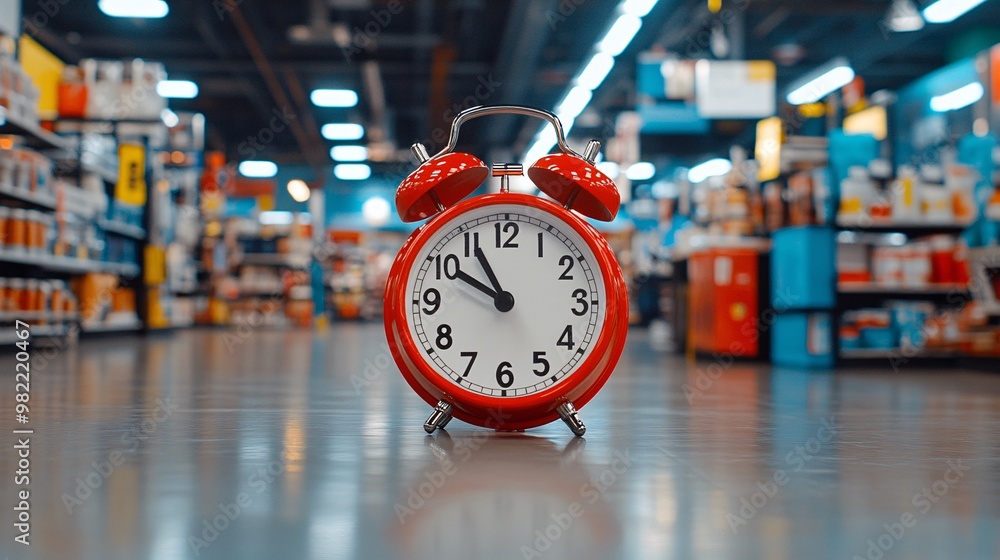 Poster a bright countdown clock in the center of the image, surrounded by items with their prices reduced f