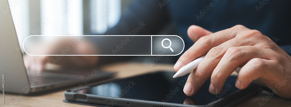 Poster experience the concept of data search technology and seo optimization, discover the power of mobile 