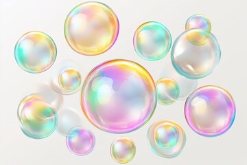 Rainbow gradient bubbles floating on a vibrant abstract background with light reflections and bokeh effect - Generative ai. Beautiful simple AI generated image