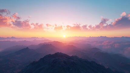 Obraz premium A beautiful sunset over a mountain range with a lake in the foreground