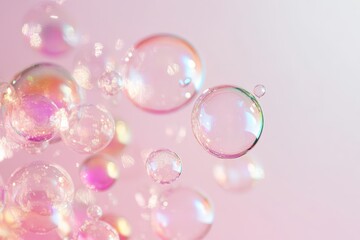 Rainbow gradient bubbles floating on a vibrant abstract background with light reflections and bokeh effect - Generative ai. Beautiful simple AI generated image