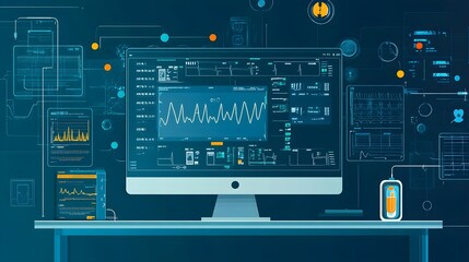 Fototapeta premium Digital Monitoring System with Graphs and Data