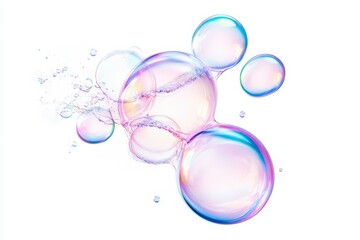 Rainbow gradient bubbles floating on a vibrant abstract background with light reflections and bokeh effect - Generative ai. Beautiful simple AI generated image