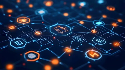 Obraz premium Digital Network Abstract Background with Glowing Icons