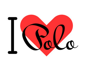 I love Polo. Hand drawn letters with red heart. Sport vector illustration, lettering in modern design