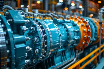 Close up of a marine dual fuel gas turbine engine in ship power plants and heavy industry