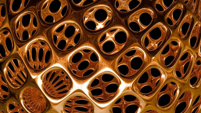 Golden lattice 3d render, motion background design, 4k animation