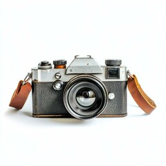 A vintage camera showcasing craftsmanship with a leather strap and detailed design, perfect for photography enthusiasts.
