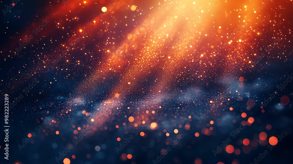 Wall mural Abstract Background of Orange and Red Bokeh Lights on a Dark Blue Surface