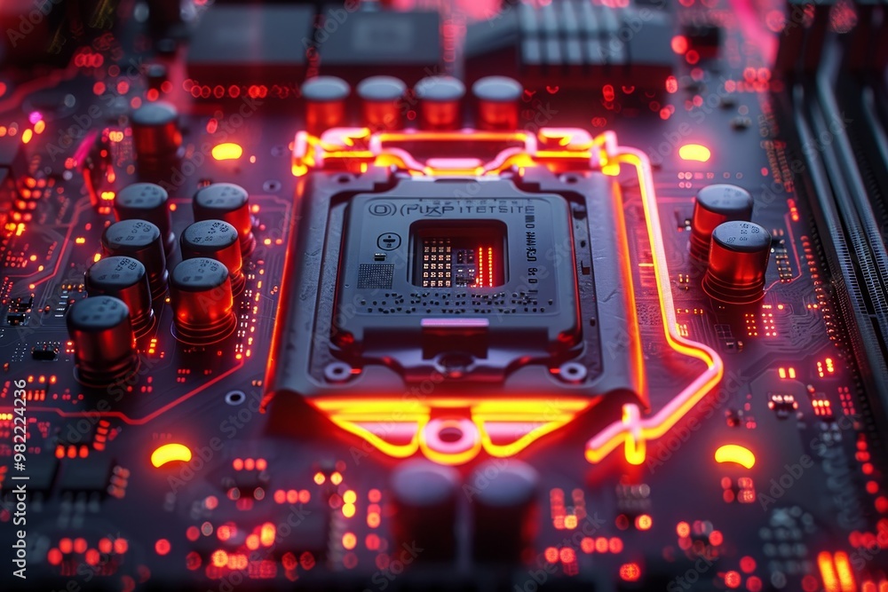 Aufkleber realistic visualization of a cryptocurrency mining motherboard and robot cyber armor model