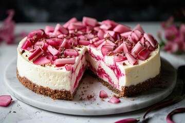 Strawberry cheesecake close-up made with Ai generative technology. Beautiful simple AI generated image