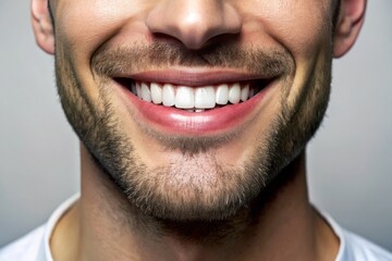 Obraz premium Symmetrical male mouth outline, tooth-line precise, lips curved upward, teeth exposed, angular facial features, strong jawline, subtle smile, minimalist style, simple illustrations.