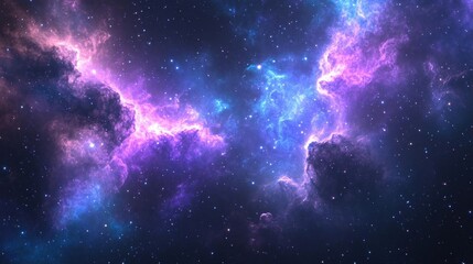 Naklejka premium A vibrant, swirling nebula with blue and pink hues against a dark, starry background.