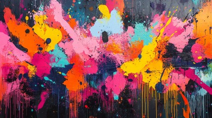 Fototapeta premium Abstract Colorful Paint Splatter on Black Background