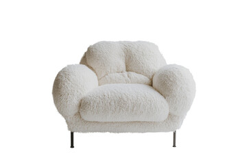 Plush fur-covered armchair with wooden legs