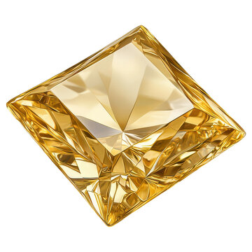 Brilliant-cut yellow topaz gemstone with a radiant square shape on a transparent background clipart
