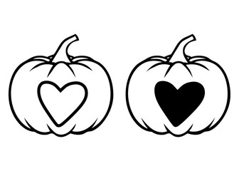 Logo con calabaza con corazón para felicitaciones y tarjetas del Día de Acción de Gracias o Halloween