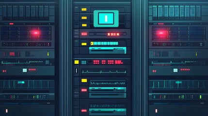 Obraz premium Futuristic Server Room with Data Monitoring System