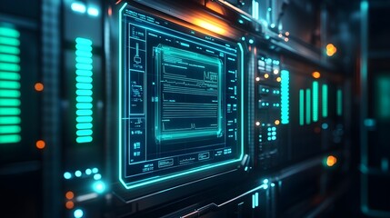 Fototapeta premium Futuristic Tech Interface - Blue and Orange Glowing Screen